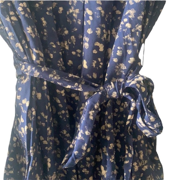 Gap navy blue and tan splattered split neck waist tie midi dress, XL - Picture 3 of 6